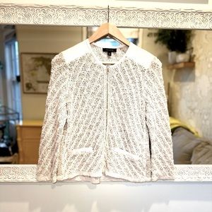 Ann Taylor Leather & Knit Jacket - Ivory / Cream / Beige - M